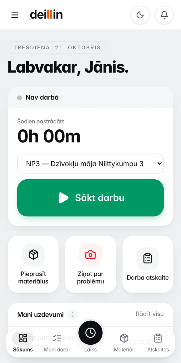 Darba laika uzskaite telefonā